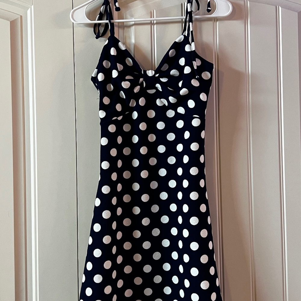 White and Navy Polka Dot Mini Dress